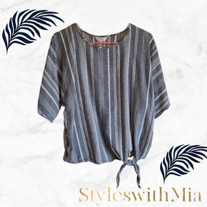 Gray-Blue and White Stripped Top / Side key hole tie at the Bottom (Work&Casual)